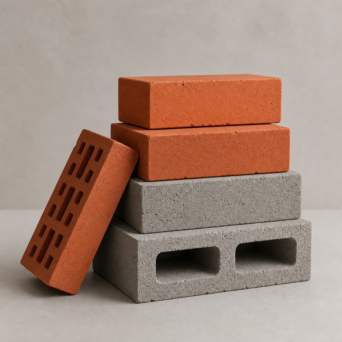 Clay bricks and concrete blocks