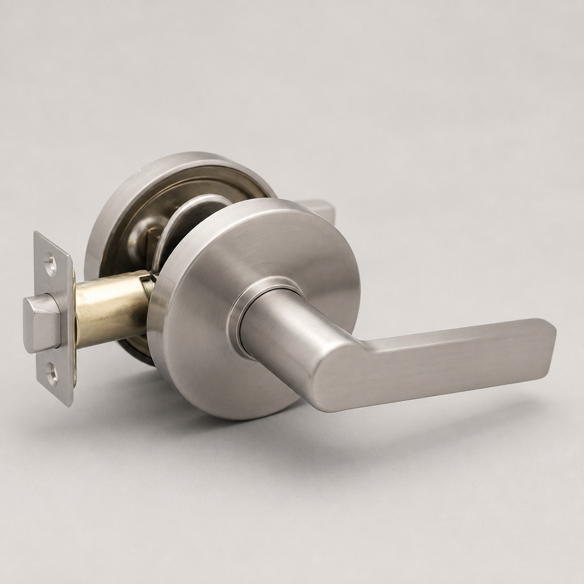 Brushed-metal door lock and lever handle