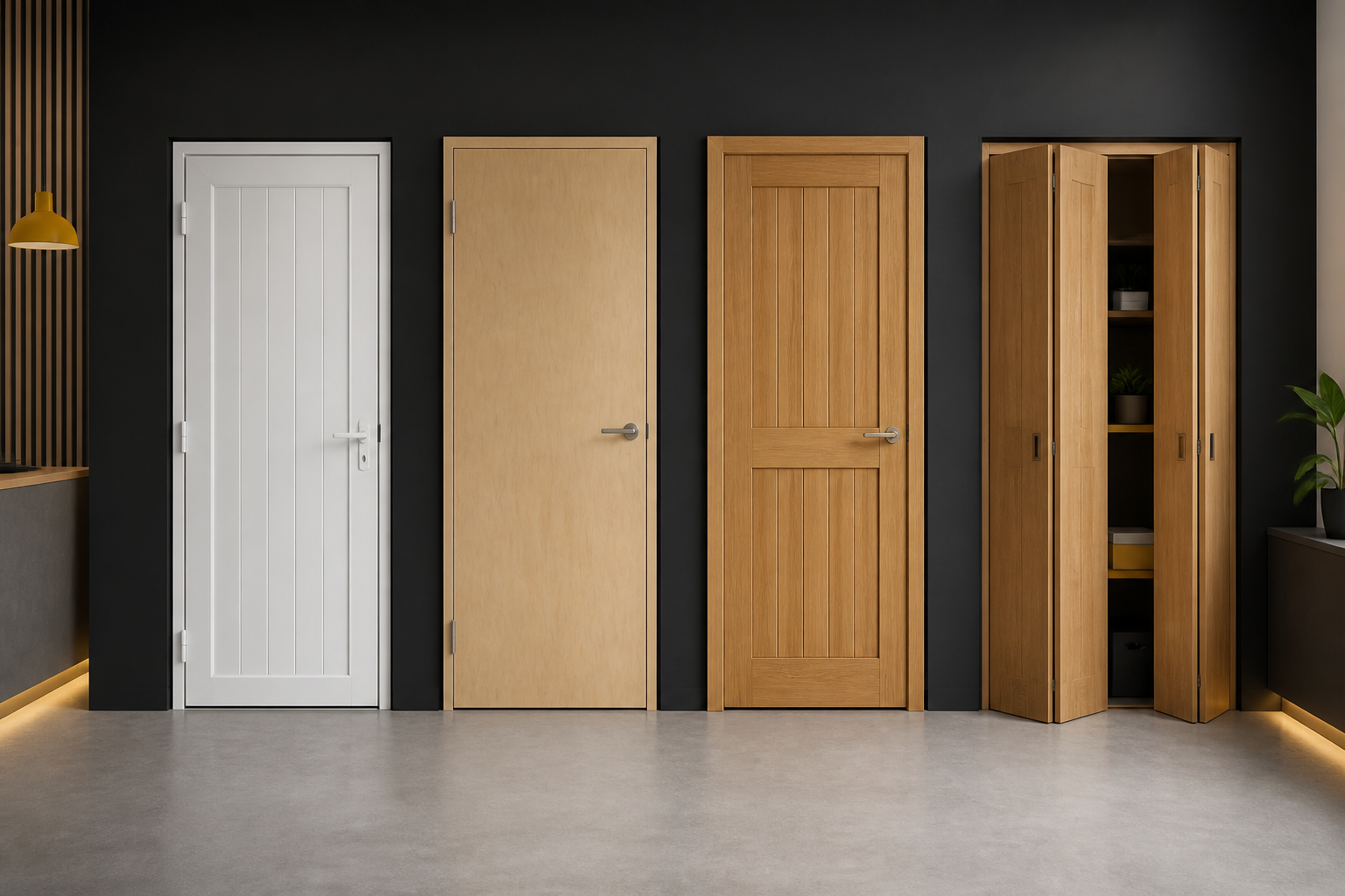 Representative PVC, plywood, solid and bi-fold door styles